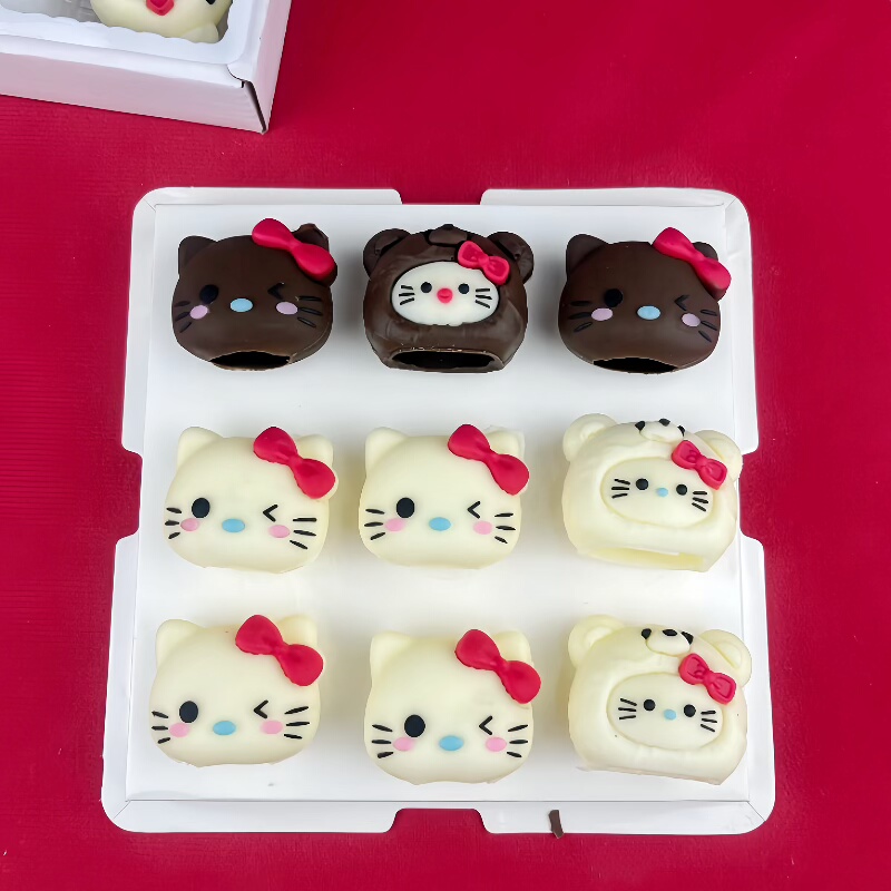 可食用巧克力可爱kt 猫烘焙蛋糕装饰配件棕色甜品冰淇淋点缀