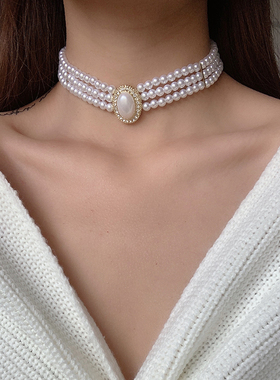 韩国jennie金智妮同款短珍珠项链