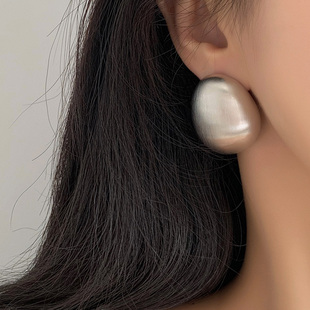 法式 简约哑光磨砂金属拉丝椭圆形几何耳环潮冷淡风925银针耳钉女