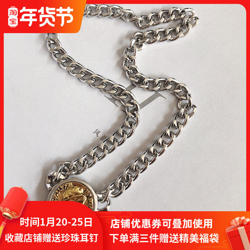 Europe and America Sense of design Coin head portrait Retro Trendsetter Necklace clavicle Sense of design ins Round Neck Chain Coolin the Accessories/Fashion Jewelry, Necklace  category - from Buy2taobao.com to provide professional Taobao agent buy service