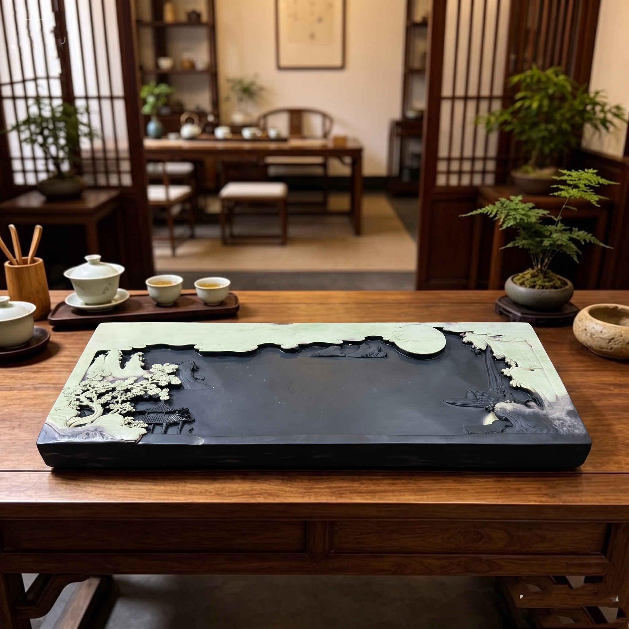 八特石雕一路连科茶盘干泡紫袍玉手工雕刻茶盘茶海收藏工艺品