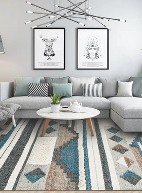 印度进口手工羊毛客厅茶几地毯北欧简约高低个性现代卧室床边地毯