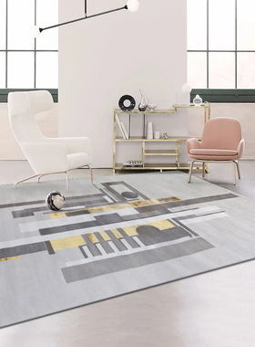 新中式客厅茶几地毯现代轻奢灰色高级书房卧室美式侘寂风可水洗毯