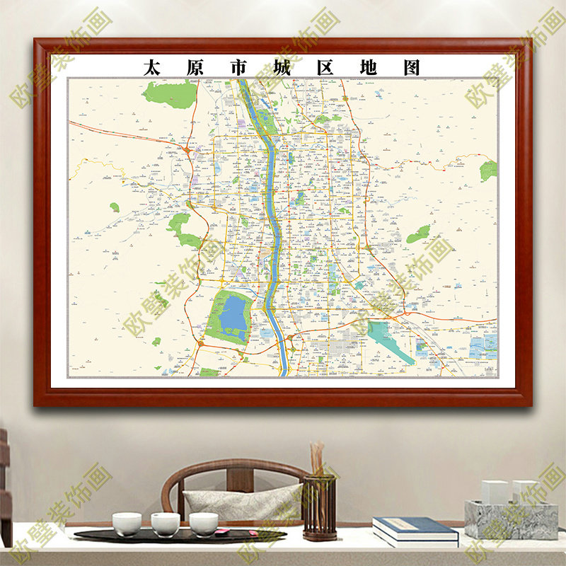 太原市地图挂图市区交通地形带框城区街道电子办公室2022超大定制