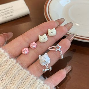 卡通可爱西高地狗狗发夹耳钉女银针俏皮学生清新甜美小巧猫咪耳饰
