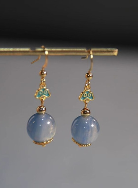 新款 天蔚蓝创设计冰蓝色耳饰耳环 祥云新中式耳环古风小耳坠耳钩