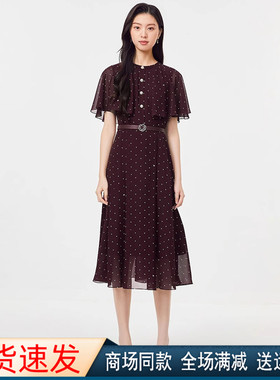 珂莱商场同款2025夏季新款复古短袖波点中长款连衣裙女 KF12244W0
