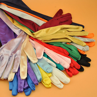 网红直播糖果色中长款手套缎面亮色纯色防晒长筒拍照跳舞道具女