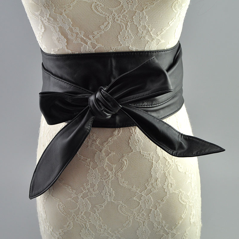 欧美潮腰封女真皮双圈捆绑蝴蝶结皮草宽双面装饰腰带绵羊皮长皮带