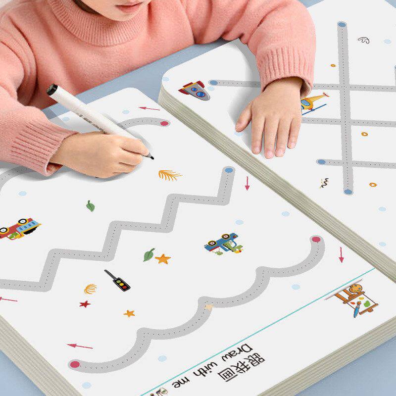 儿童控笔训练字帖幼儿园宝宝专注力图画描点连线画画涂鸦涂色绘本