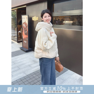 紫璐莱星空云游~复古设计感星空毛呢拼接连帽保暖羽绒服外套女75X