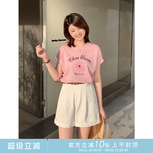 天丝棉质宽松休闲高腰A字配皮带百搭翻边短裤 紫璐莱清风挽边 974X