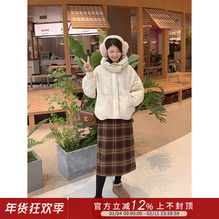 紫璐莱深冬日记~轻暖蓬松90白鸭绒立领连帽短款羽绒服外套女771X