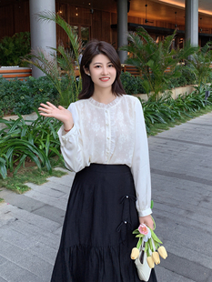 紫璐莱旖梦叠影~高级感法式优雅木耳花边立领蕾丝衬衫上衣女3135