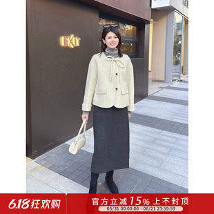 紫璐莱北岛漫旅~气质百搭显瘦开叉设计感中长款直筒驼绒半身裙47X