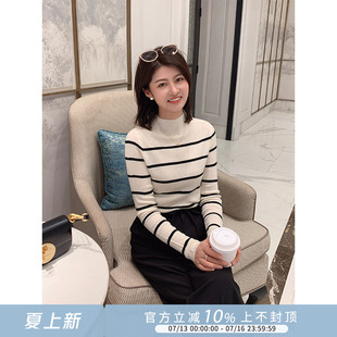 紫璐莱黑白温度~条纹半高领百搭显瘦气质修身内搭打底衫上衣女23X