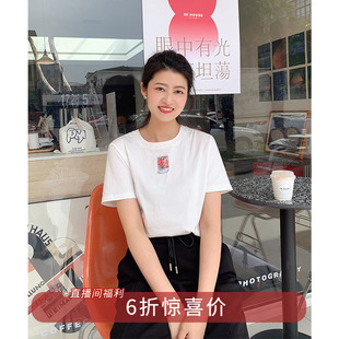 【5.31 6折福利款】干枯玫瑰印花T恤短袖女宽松显瘦简约上衣T302