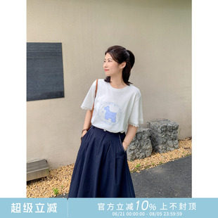 可爱减龄狗狗刺绣拼接蕾丝短袖 紫璐莱花园秘境 圆领T恤上衣女957X