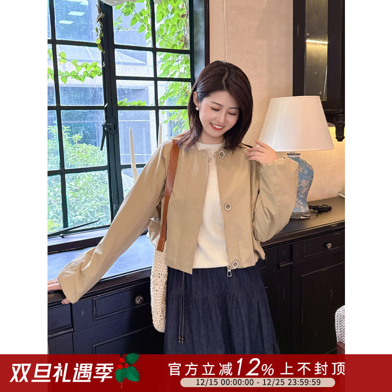 紫璐莱榛果巧~韩系简约风百搭休闲慵懒花苞袖短款风衣外套女026X