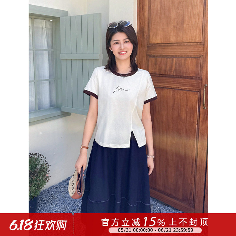 紫璐莱舒然一夏~复古宽松设计感撞色字母印花棉质短袖T恤上衣77X
