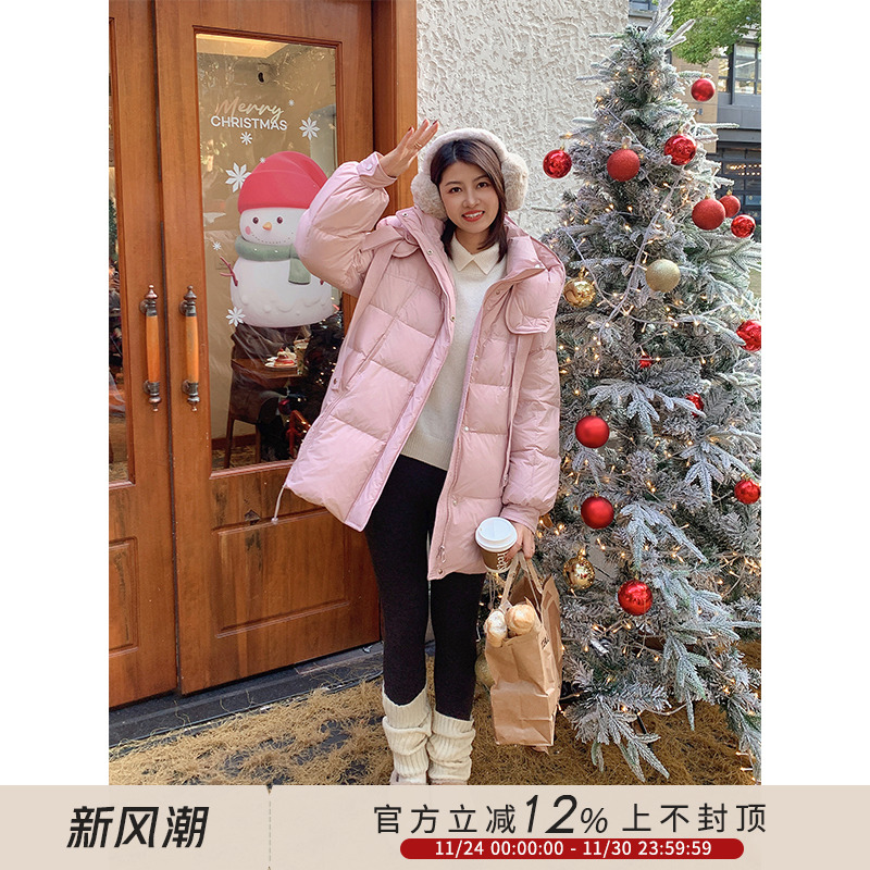 紫璐莱3色飘带设计感连帽羽绒服