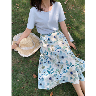 紫璐莱夏日雪 上衣女23X U型领雪花棉感刺绣气质百搭显瘦T恤短袖