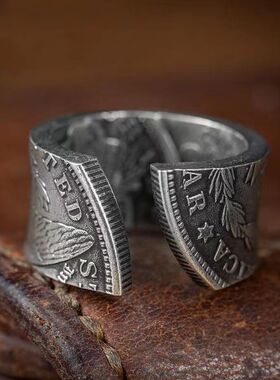 摩根币复古开口指环情侣对戒霸气潮流银币戒指