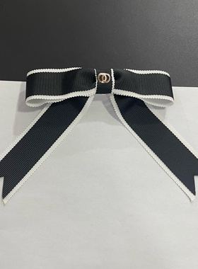 14cmx14小香风织带新款黑色天鹅丝绒蝴蝶结织带金色标加发夹胸针