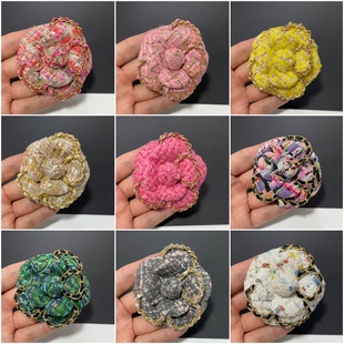 高端 全6.8cm多色粗花尼布花加合金链条皮条胸针款 定型胸花小香花