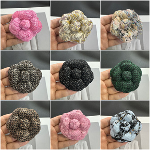 6.8cm多种材料皱纹粗花呢丝绸花山茶花小香花饰品胸花加胸针 新款