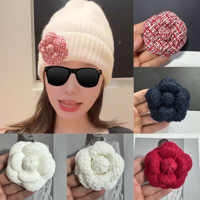 发财宅女同款6.6cm高端小香风粗花尼超定型山茶花胸花加胸针发夹