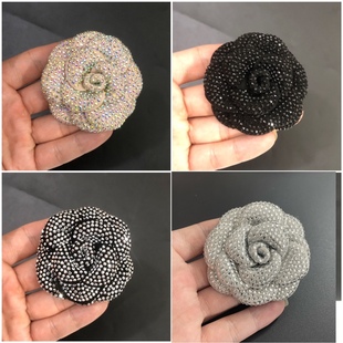花定型花底加高档胸针 长6.6cm高端烫钻花朵羊反绒皮花胸花鞋