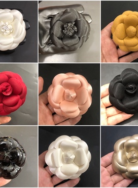 全8cm高端加厚真丝多种材料定型山茶花小香花饰品底加胸针发夹扣