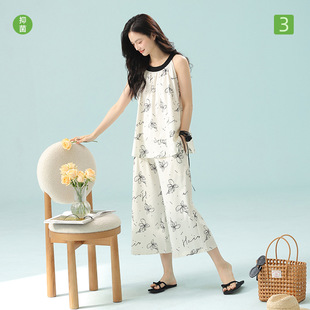 夏季 背心睡衣女款 2025新款 无袖 a类薄款 花卉纯棉凉感家居服套装