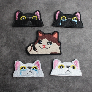 鼓励猫刺绣魔术贴士气章流泪猫创意徽章含泪竖大拇指装饰背包贴章