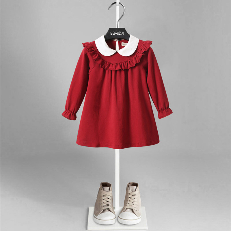 BEMIDJI伯米吉经典款儿童秋季学院连衣裙长袖棉质翻领休闲娃娃裙
