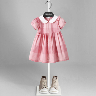 连衣裙 伯米吉新款 甜美可爱儿童翻领夏季 娃娃裙女童韩版 格子短袖