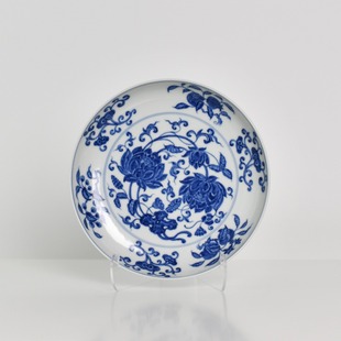 无尘格古青花折枝瑞果双莲纹大盘17.8cm