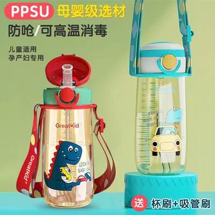 幼儿园吸管杯小学生直饮杯宝宝水壶 高颜值PPSU儿童水杯耐高温夏季