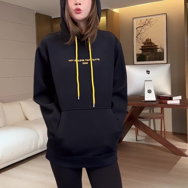 秋冬新款美式连帽卫衣女款洋气加绒宽松慵懒风外套