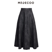 设计感A字提花伞摆半身裙黑色裙子 女装 MEDECOO 墨蒂珂2025新款