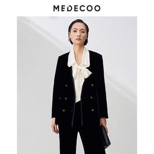 V领双排扣丝绒短外套女MHQ31118 MEDECOO 墨蒂珂秋季 新款 长袖