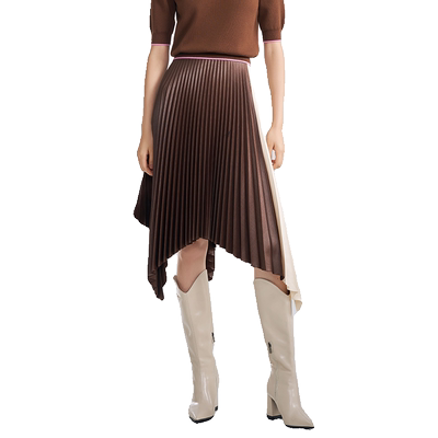 墨蒂珂A字百褶撞色不规则半身裙