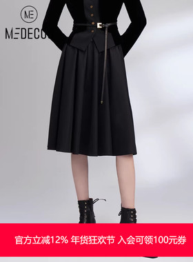 MEDECOO/墨蒂珂秋季新款 复古显瘦A字黑色半身裙女MGQ70102