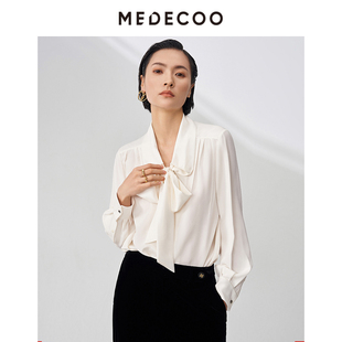 桑蚕丝衬衫 MEDECOO 系带长袖 新款 真丝衬衣MID50216 墨蒂珂2025冬季