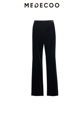MEDECOO/墨蒂珂2025秋新款女装丝绒休闲裤中长款优雅裤子MID80532