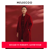 MEDECOO 领圈圈毛羊毛呢外套大衣MID20349 西装 墨蒂珂2024冬季 新款