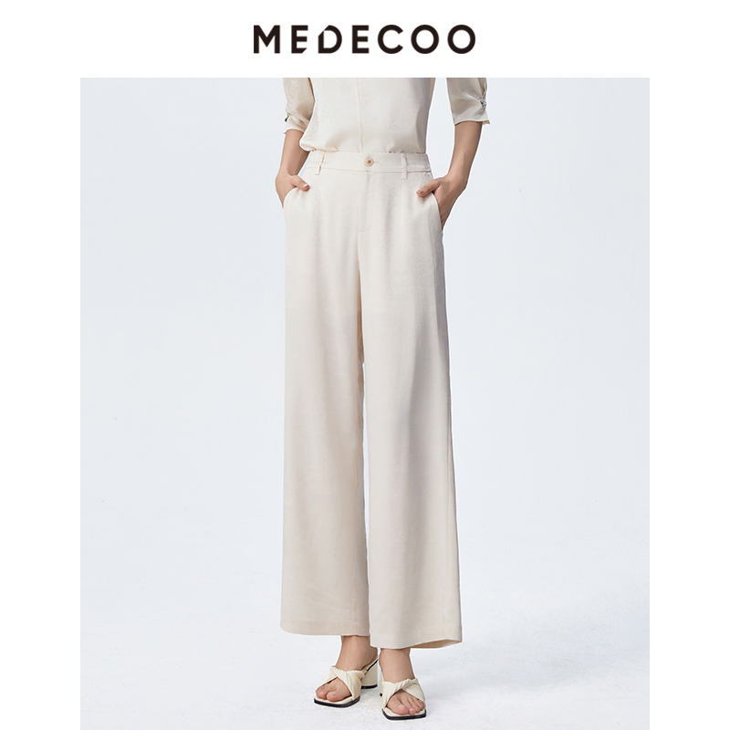 墨蒂珂提花直筒醋纤休闲长裤