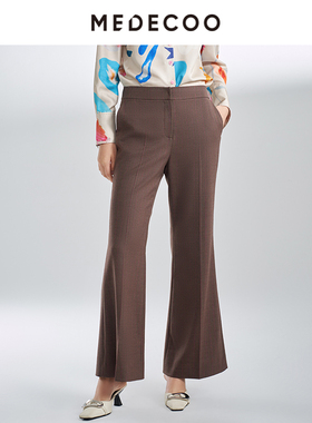 MEDECOO/墨蒂珂2025春新款修身微喇羊毛色织休闲西装长裤MIC80504