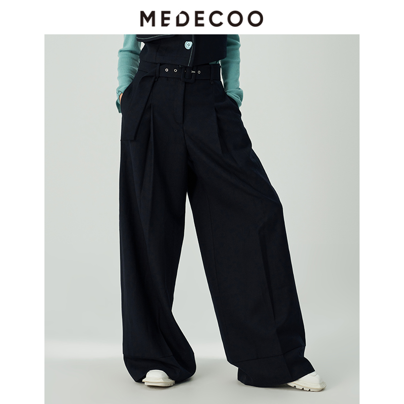 墨蒂珂自然腰长款休闲阔腿裤